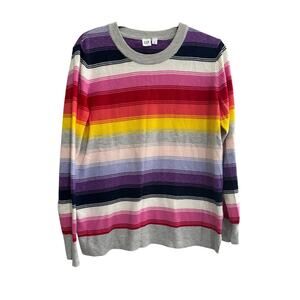 GAP Cotton Blend Sweater Colorful Striped Womens Medium Pullover Rainbow #6474